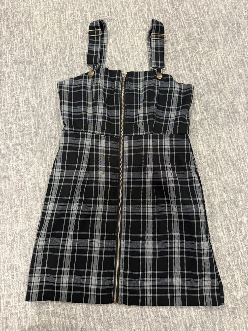 FOREVER 21 jumper Black & White Plaid Square Neck Sleeveless Zip Mini Dress M